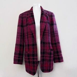 Vintage Courtenay Wool Pink and Black Plaid Blazer Light Academia Preppy Twee